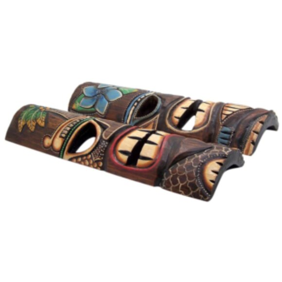Hand Crafted Polynesian Hawaiian Style Floral Painted Tiki Masks 2pc🆕📦🏃🏻💨🚚 - Picture 4 of 16